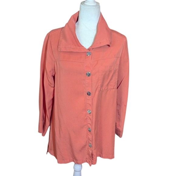 Soft Surroundings Tencel Blouse Casual Orange Long Sleeve Shell Button Up Sz M - Picture 1 of 9